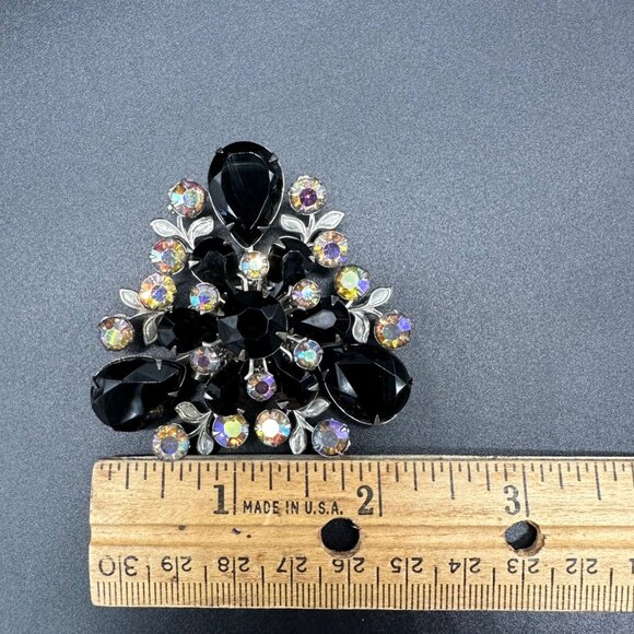 Vintage Brooch Pin Black Aurora Borealis Rhinestones Triangle Statement READ - Picture 12 of 12